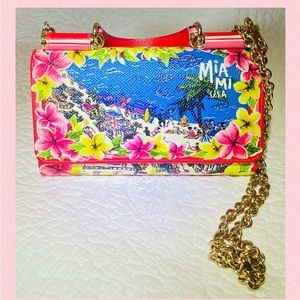 Dolce & Gabbana Miami Ocean Patent Floral Print Leather Wallet with Gold…